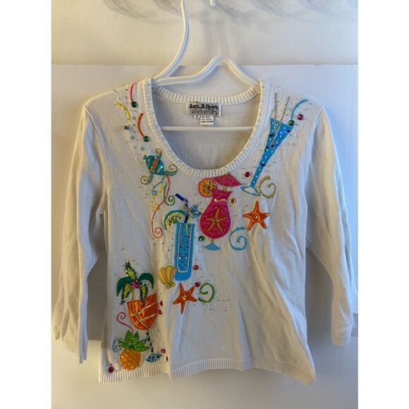 Jack B Quick white sweater beach Cocktails bling medium M - Picture 1 of 6